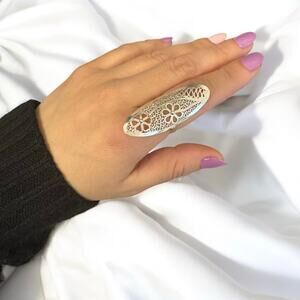 Full Finger Bohemian Floral Filigree Sterling Silver Ring Size 8